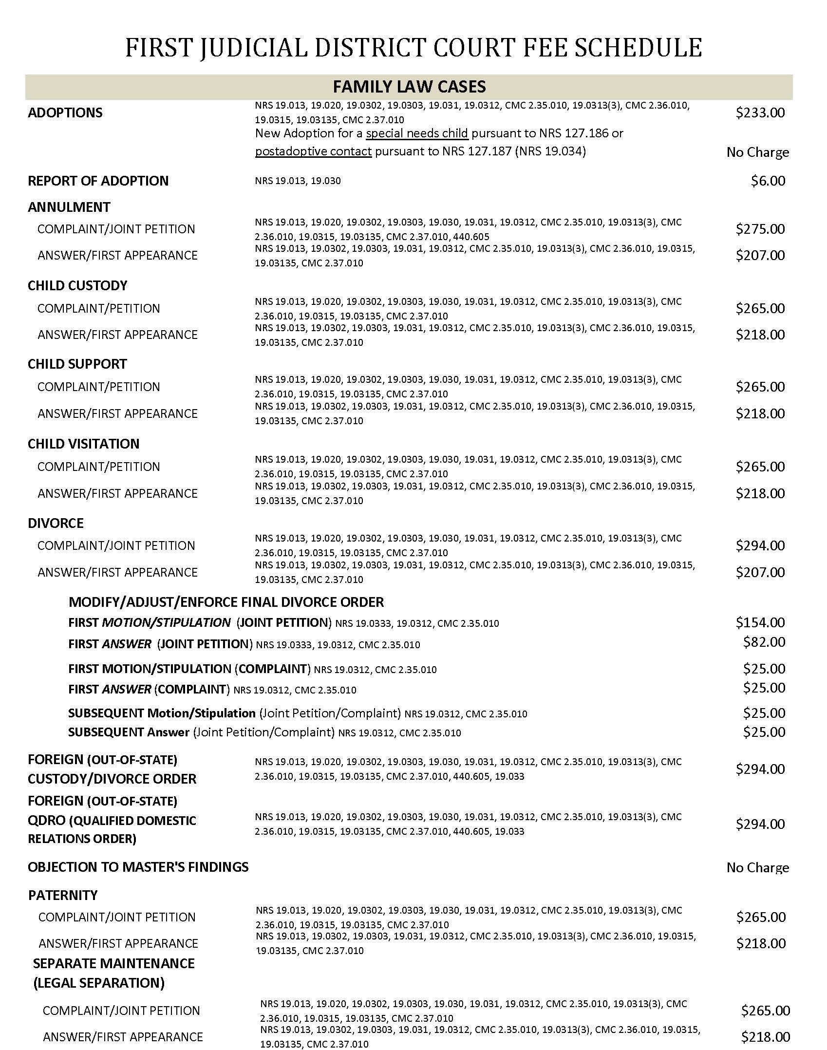District Court Filing Fee Schedule - Page 1